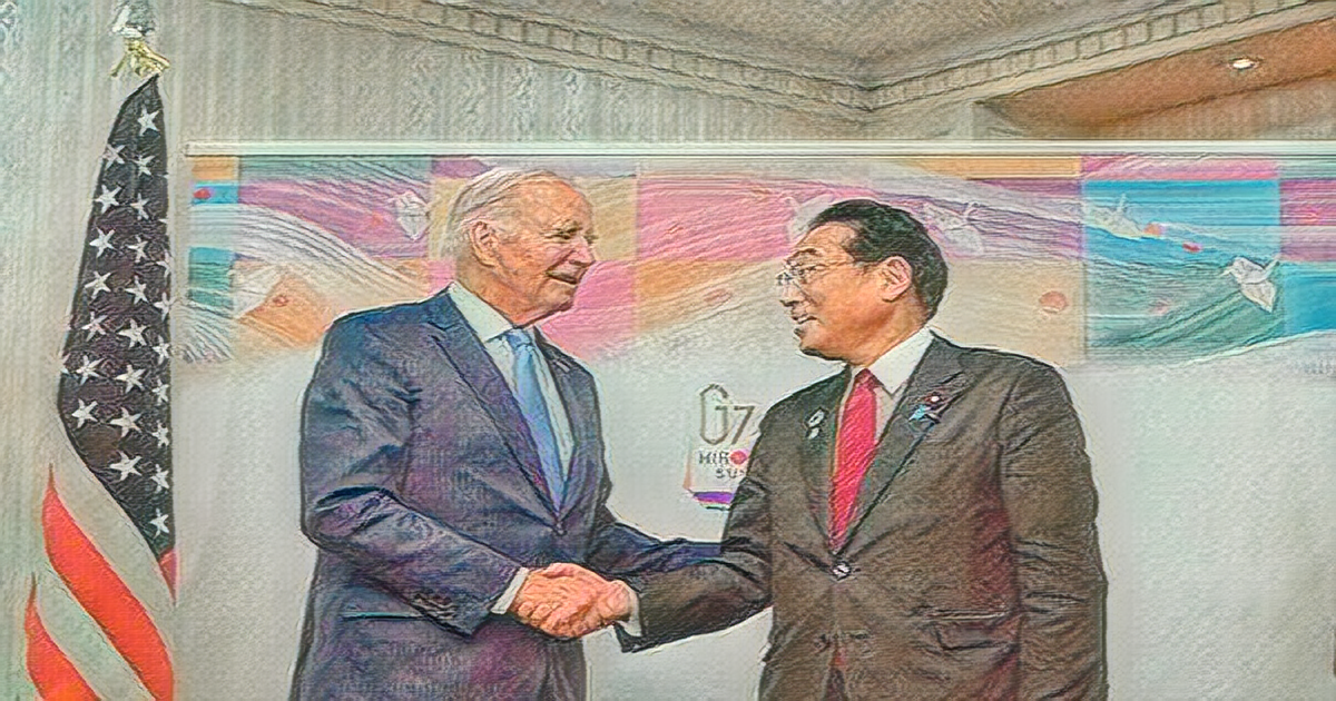Prime Minister Fumio Kishida Meets with U.S. President Joe Biden in Hiroshima in May 2023