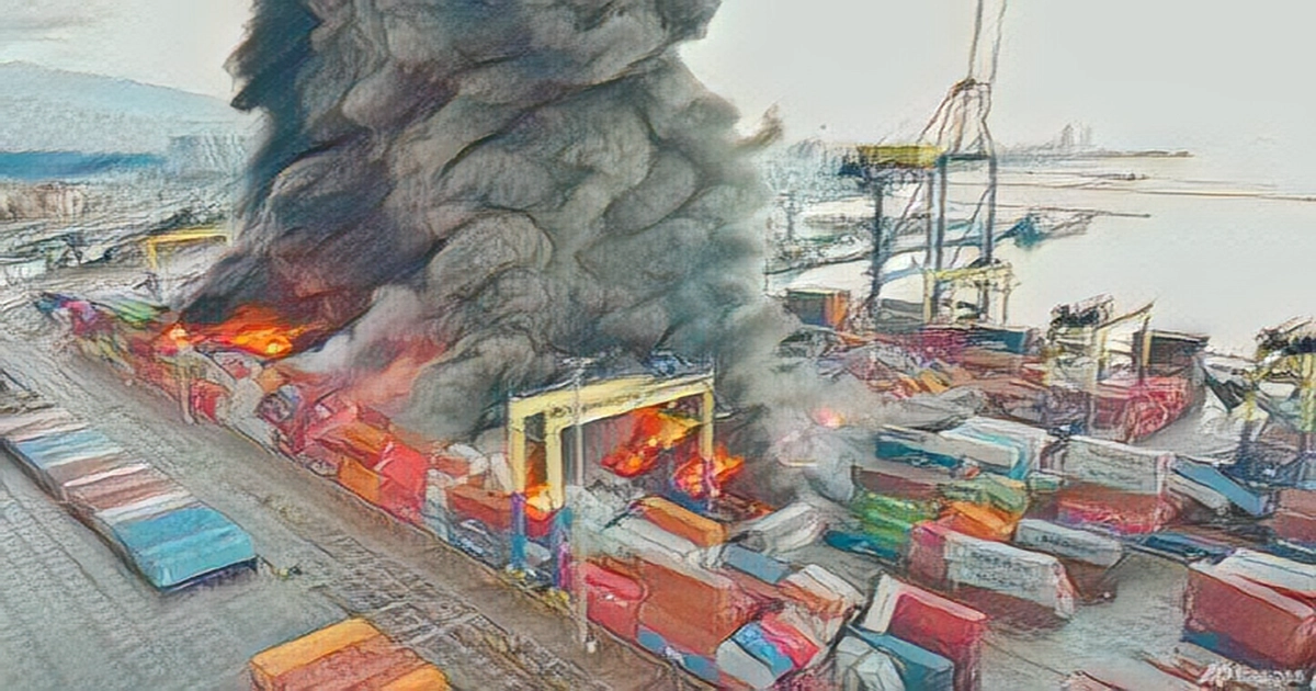 Dozens of cargo containers on fire at Turkish port