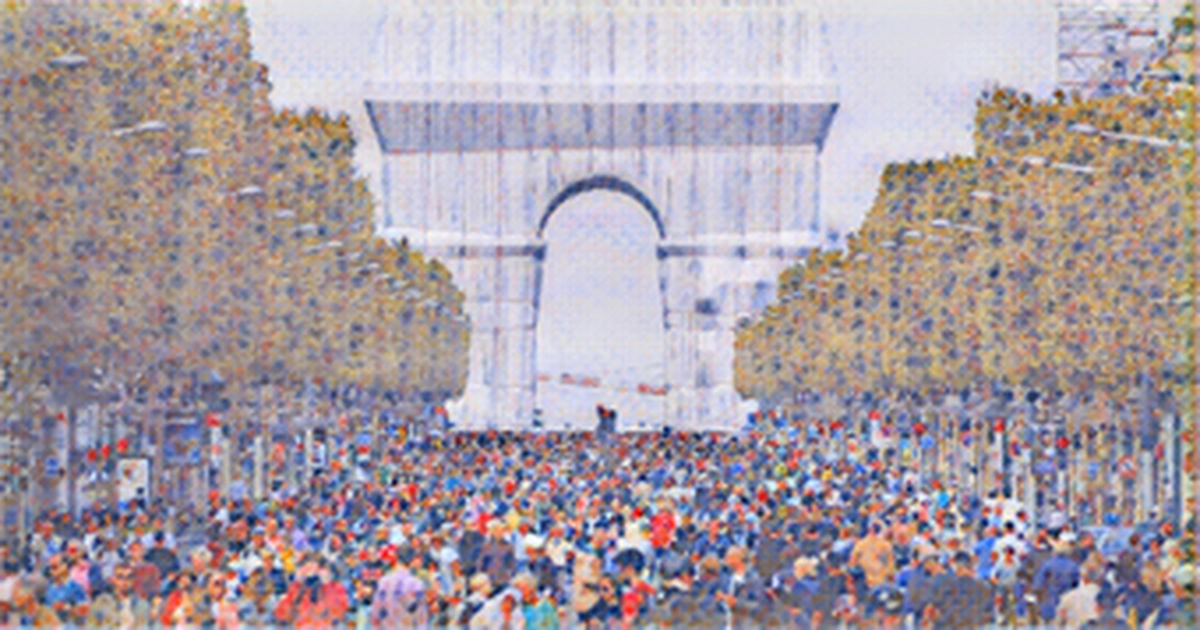 Crowds walk near the Arc de Triomphe Monument during car-free day in Paris